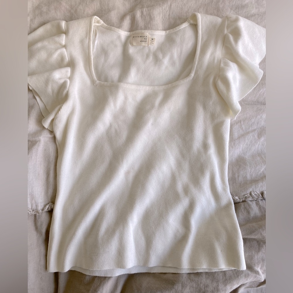 White Square-neck short sleeve blouse